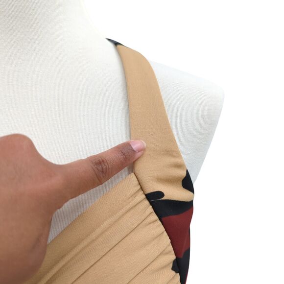 Cache Women 8 Dress Red Brown Halter Jersey Geometric Abstract Y2K VTG Vintage - Picture 3 of 9